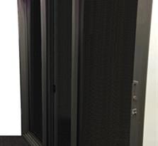 Close up image of black closed aluminium stacking door with 3 panels